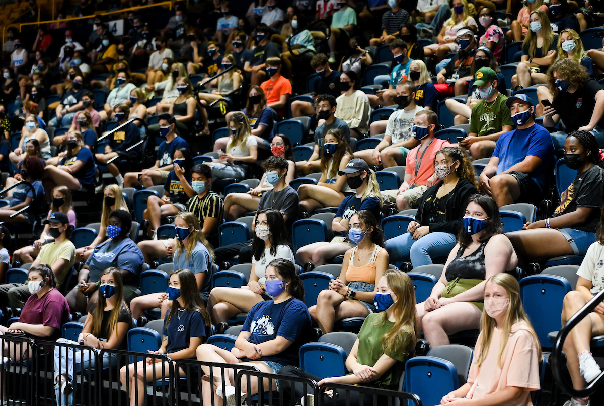 Students in the crowd during Convocation at the McKenzie Arena.