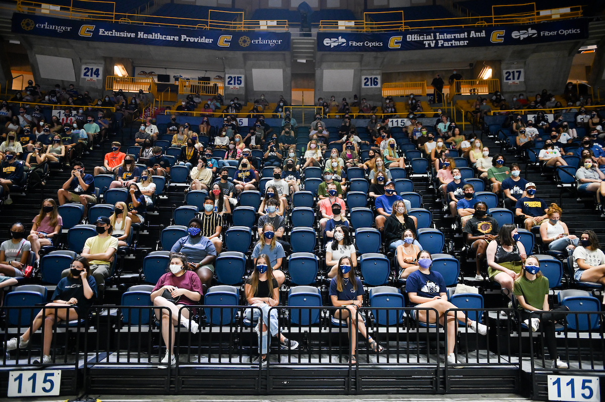 Students in the crowd during Convocation at the McKenzie Arena.