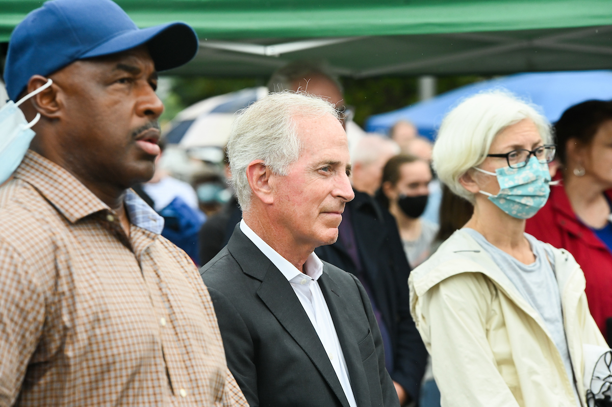 Former U.S. Sen. Bob Corker, center, attends the Ed Johnson Memorial Dedication.
