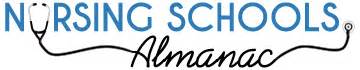 Logo for "Nursing Schools Alamanac" with a stethoscope forming the letter "U" in "Nursing".