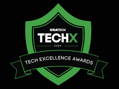 Green shield logo with "CHATECH TECHX 2020" text and "TECH EXCELLENCE AWARDS" banner on black background.