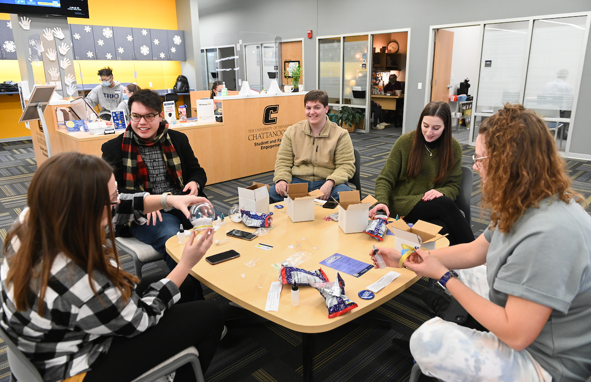 Students make snow globes during Winter Welcome.