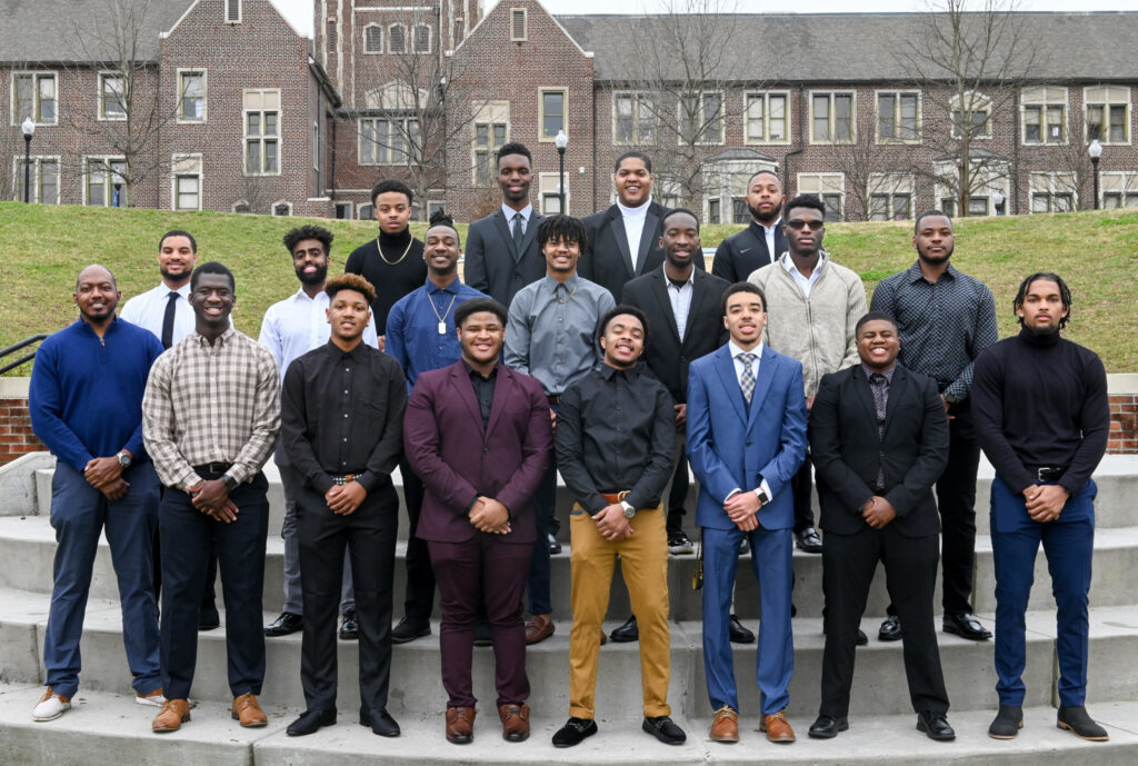 Campus leaders from African Student Association, Alpha Phi Alpha fraternity, Black Student Alliance, Brother 2 Brother, Kappa Alpha Psi fraternity, Multicultural Center’s Guide Mentorship Program, National Society of Black Engineers and UTC NAACP gathered for a Chamberlain Field photo session Feb. 24, 2022.