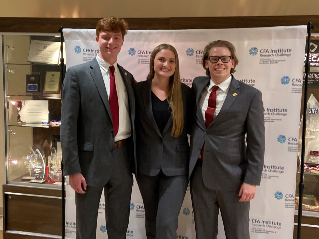 Luke Johnson, from left, Nicole Brill and Logan Painter (photo provided by Gary W. Rollins College of Business)