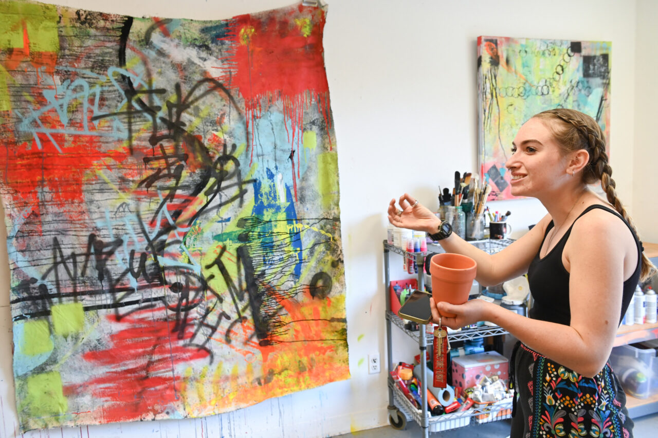 Senior art students display their work during the Painting and Drawing Open Studios event Thursday, April 29, 2022 in the carriage house art studios.