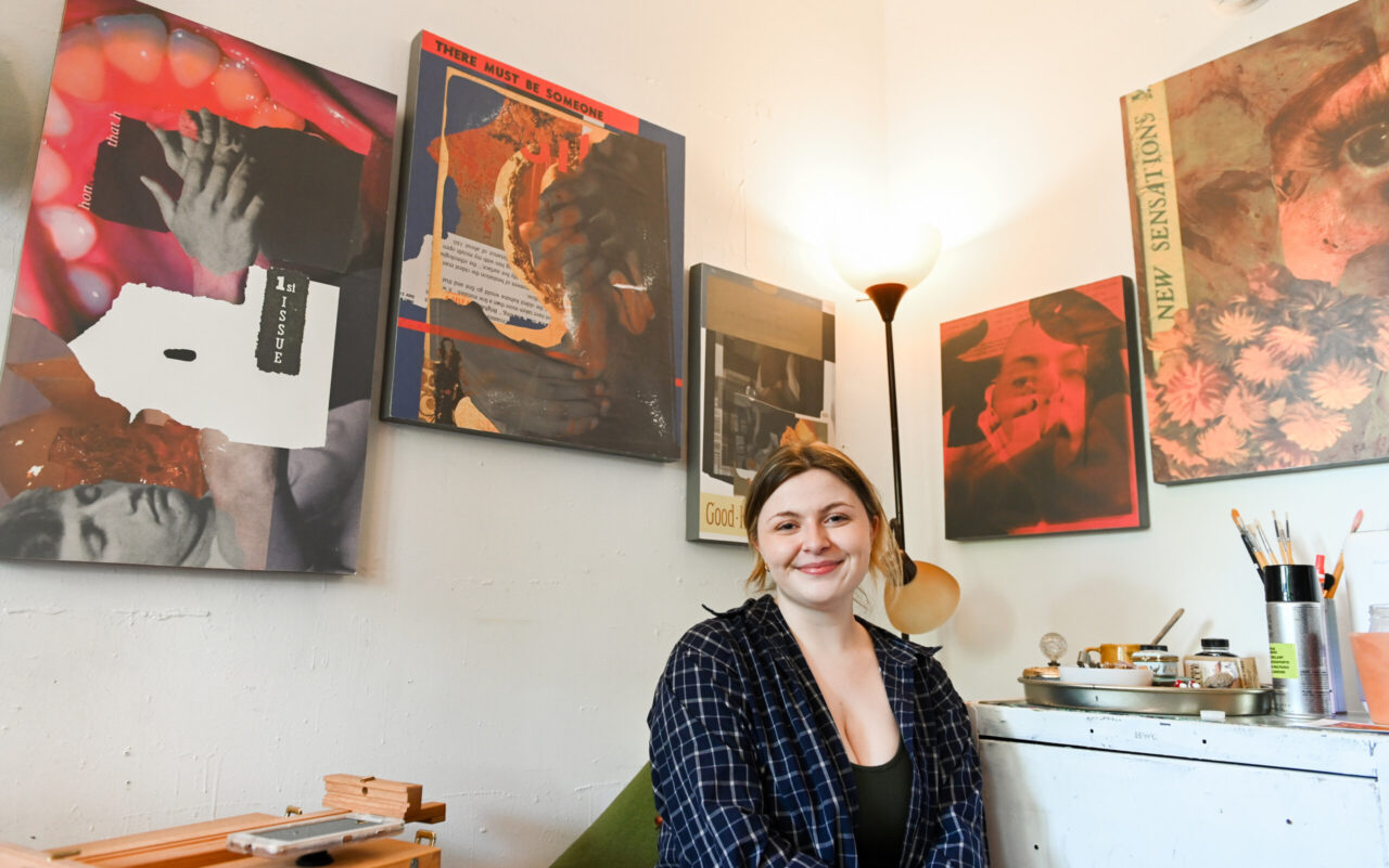 Senior art students display their work during the Painting and Drawing Open Studios event Thursday, April 29, 2022 in the carriage house art studios.
