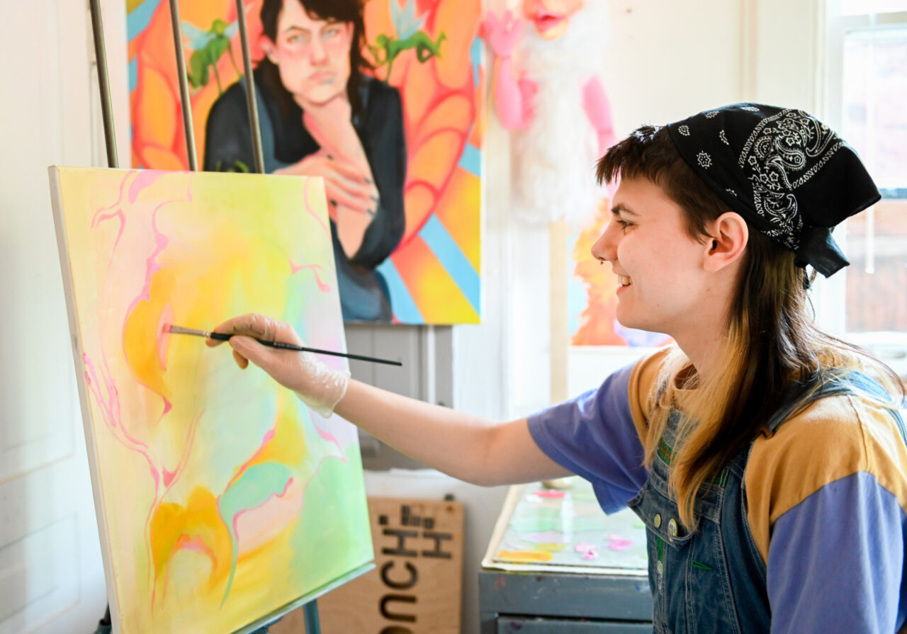 Senior art students display their work during the Painting and Drawing Open Studios event Thursday, April 29, 2022 in the carriage house art studios.