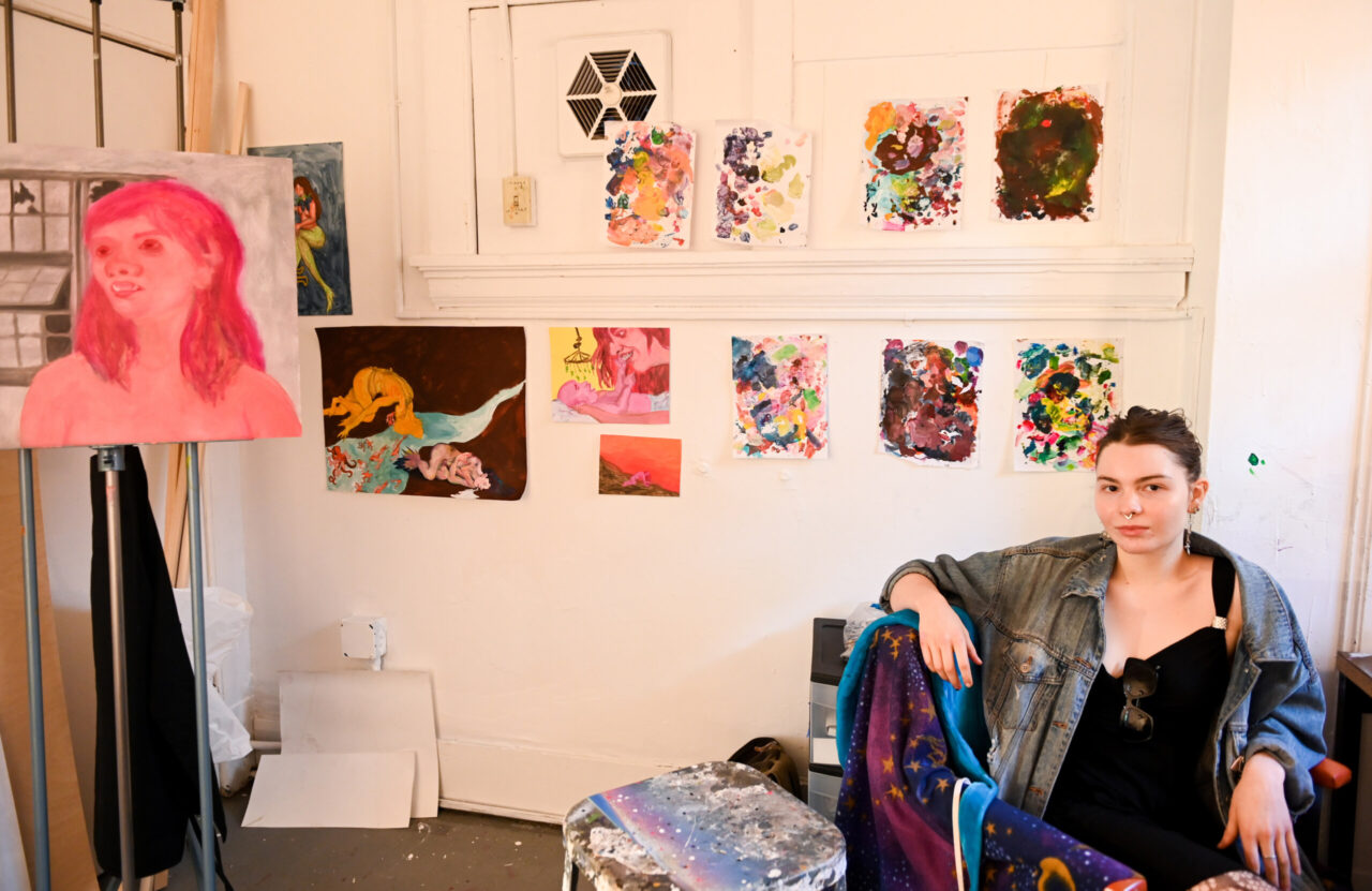 Senior art students display their work during the Painting and Drawing Open Studios event Thursday, April 29, 2022 in the carriage house art studios.