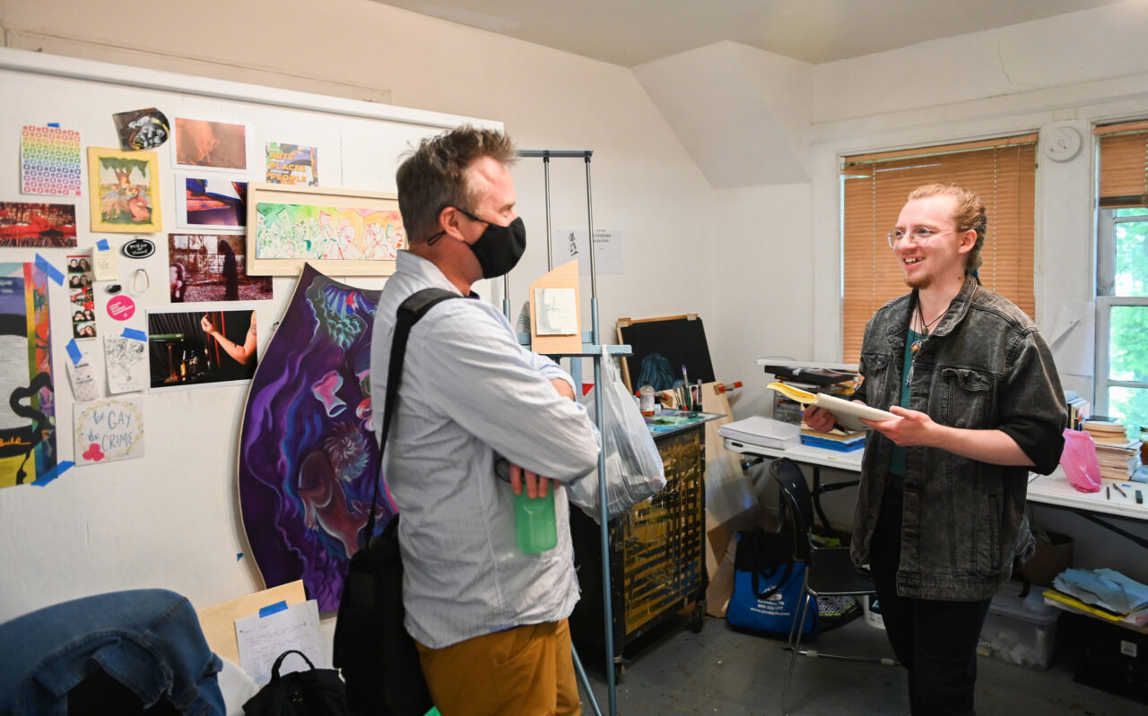 Senior art students display their work during the Painting and Drawing Open Studios event Thursday, April 29, 2022 in the carriage house art studios.