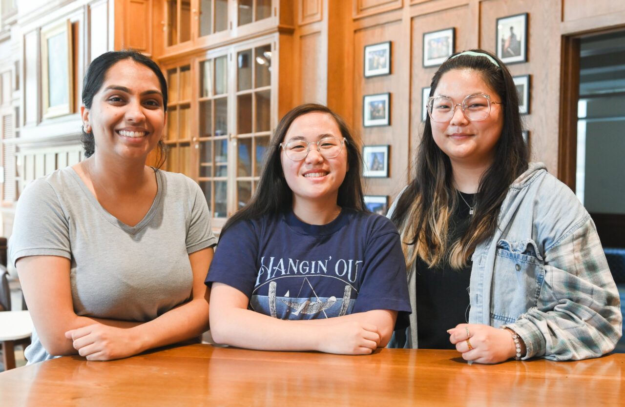 Asian Student Association officers Suhani Patel, Emily Williams and Emma Sprayberry. Photo by Angela Foster.