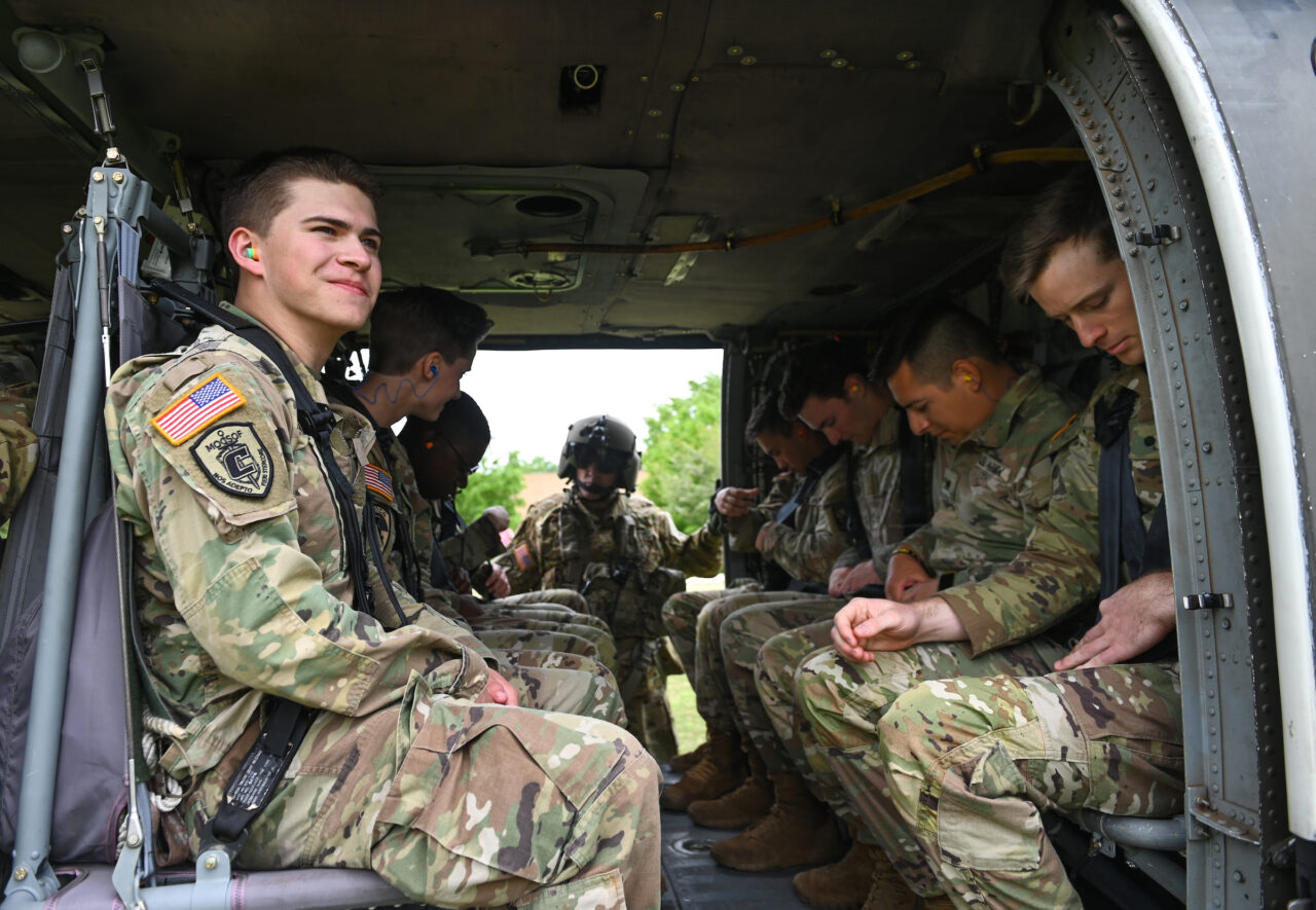 Blackhawk helicopters on campus Thursday, April 21, 2022
