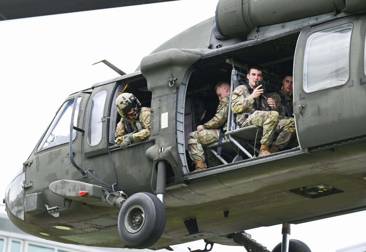 Blackhawk helicopters on campus Thursday, April 21, 2022