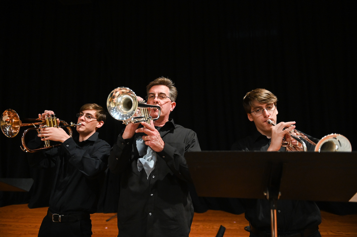 The UTC Jazz Band does a sound check before its first performance in two years on March 30.