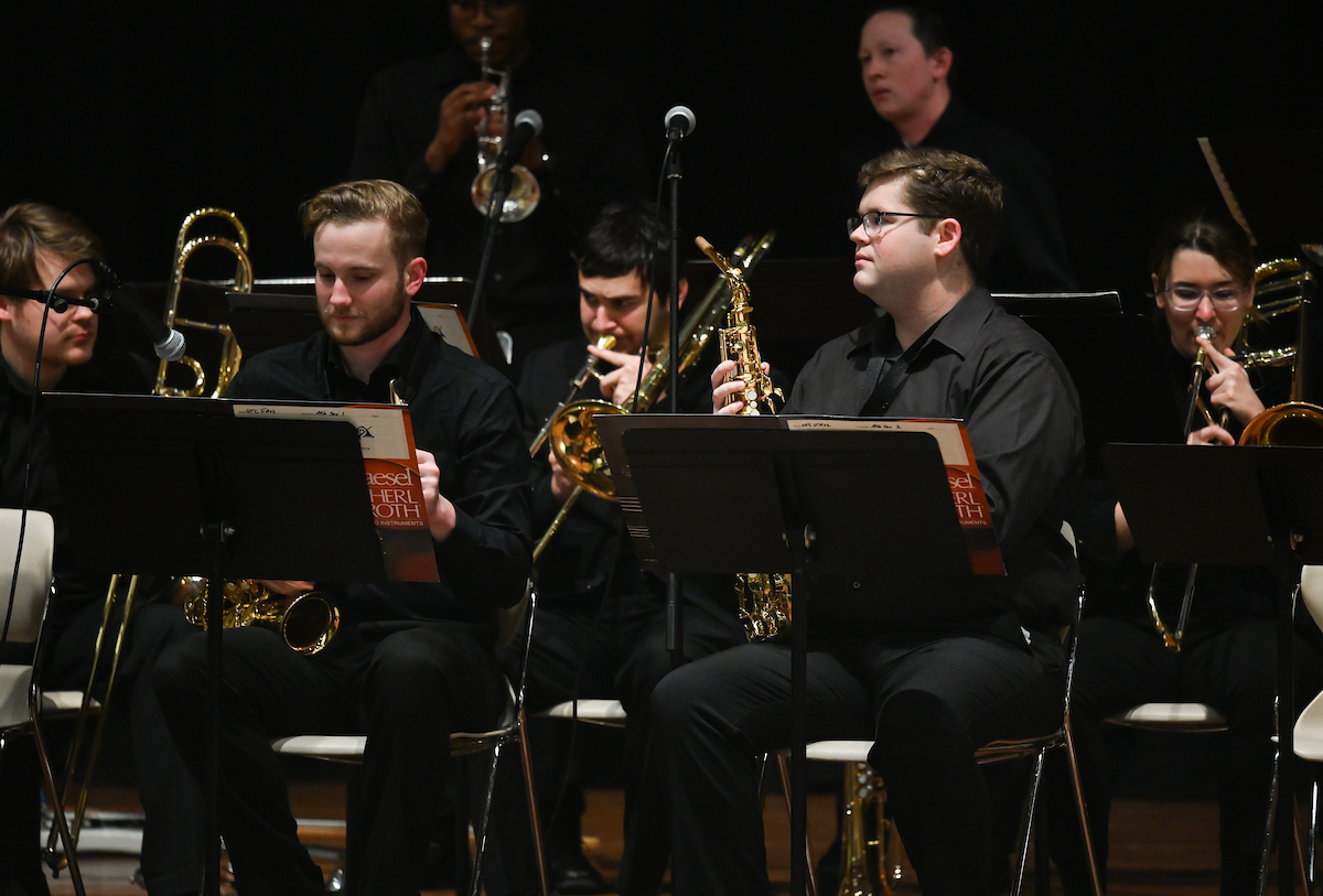 The UTC Jazz Band does a sound check before its first performance in two years on March 30.