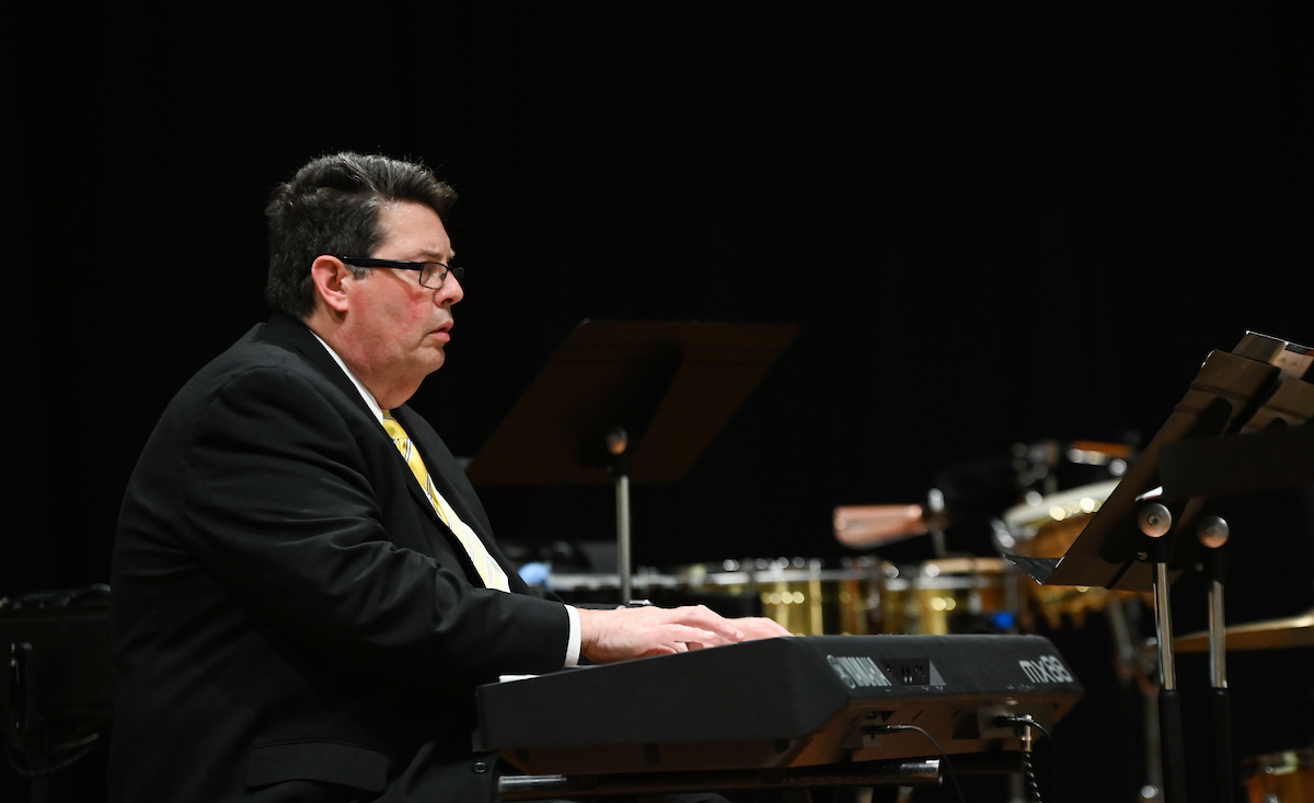 The UTC Jazz Band does a sound check before its first performance in two years on March 30.