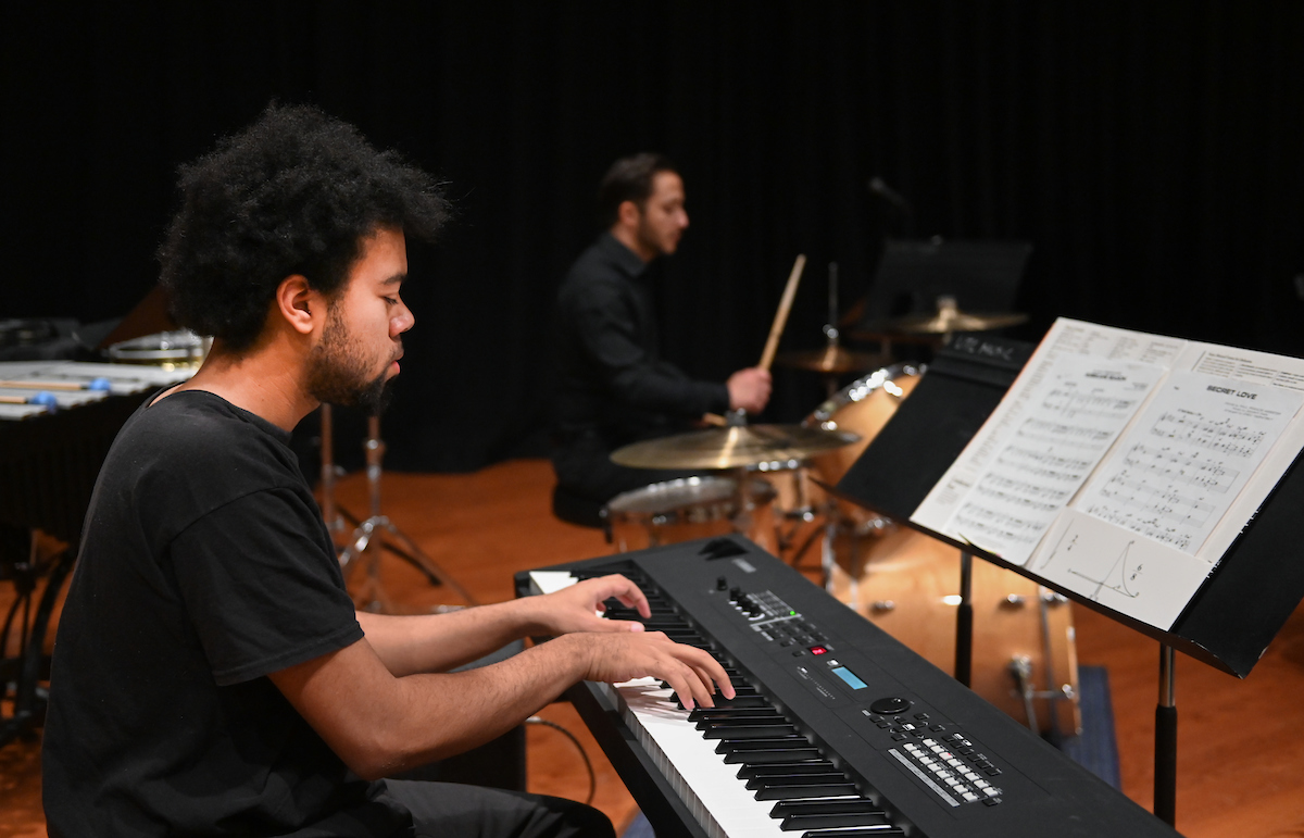 The UTC Jazz Band does a sound check before its first performance in two years on March 30.