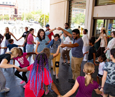 As part of 2022 Make Music Day festivities June 21, Kodály Institute teachers went to the Chattanooga Public Library plaza to participate in singing games and folk dances. Photo by Donald Garrett.
