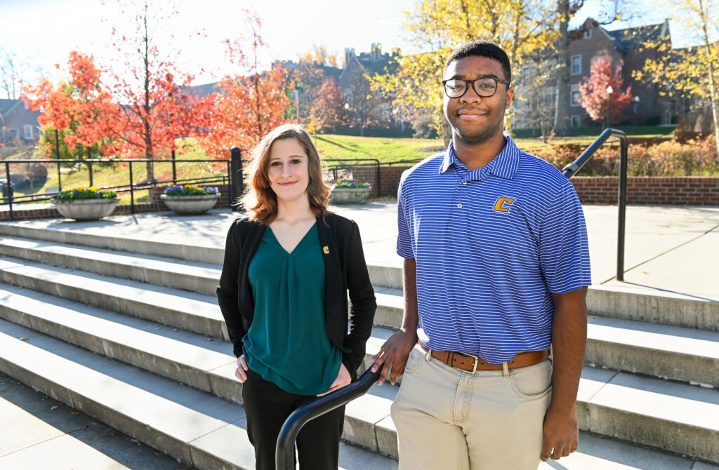 Nicki Messer and Miles Mosby, a pair of TISL officers, standing on the UTC campus