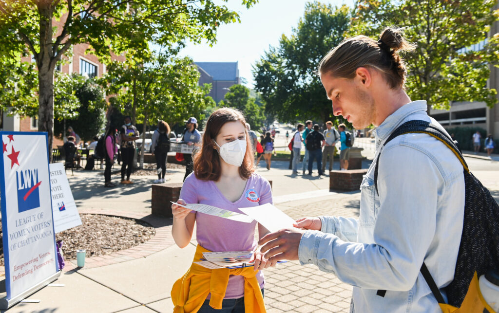Nicki Messer, shown at a League of Women Voters event at UTC in September 2021, advocated for automatic voter registration in the bill she wrote and presented during the Tennessee Intercollegiate State Legislature competition.