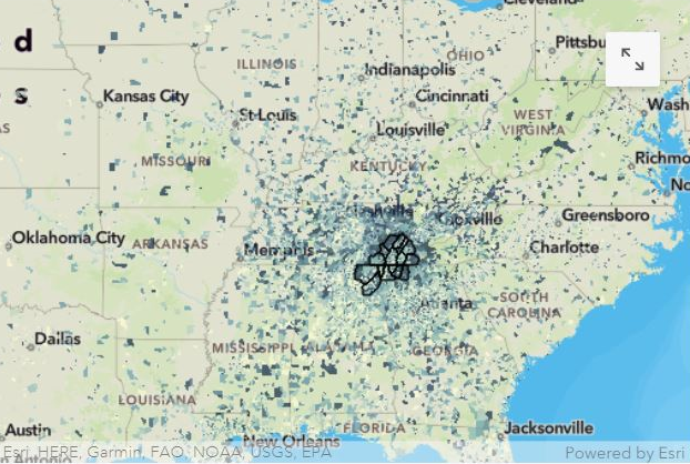 This map shows where people came from, where there went, how many people, and how much time they spent there, via anonymous cell phone data. Map provided by Charlie Mix. Source: UTC, U.S. Census Bureau SafeGraph.