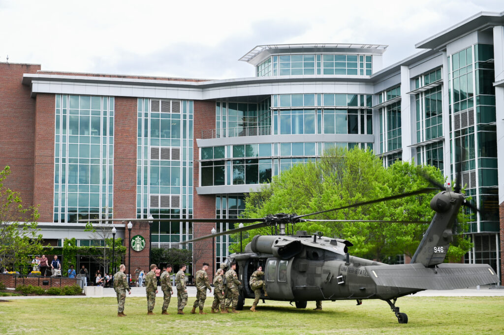 Blackhawk helicopters on campus Thursday, April 21, 2022