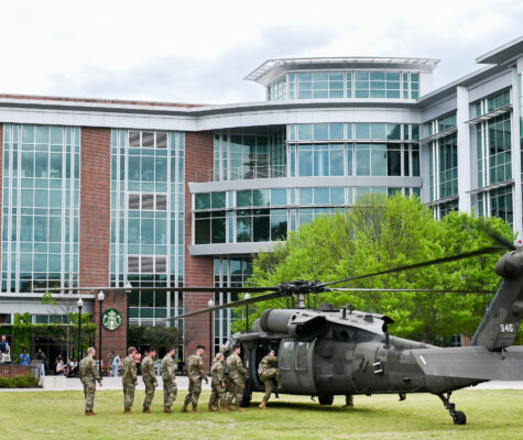 Blackhawk helicopters on campus Thursday, April 21, 2022