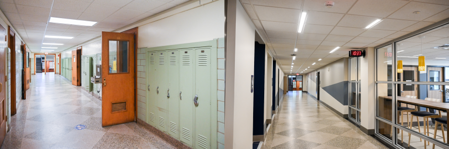Hunter Hall, before renovations began in 2021 (left) and what visitors will see now. Before and after photos by Angela Foster.