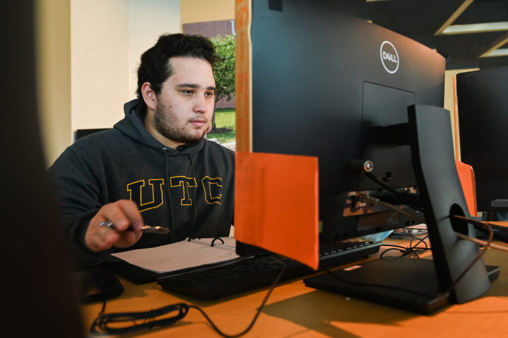 Jorge Marcano sits Tuesday, Feb. 15, 2022 in the Math Lab.