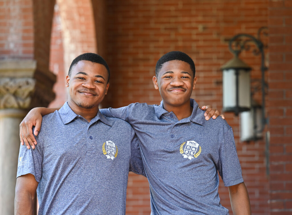 Incoming first-year UTC students Albert and Alvin Bolden, standing outside Patten House.