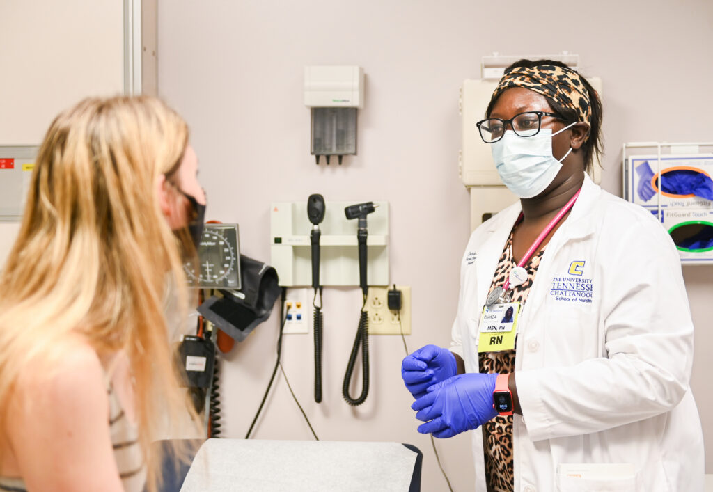 Nurse Practitioner students evaluate "patients" Thursday, April 8, 2021 in the Metro building.
