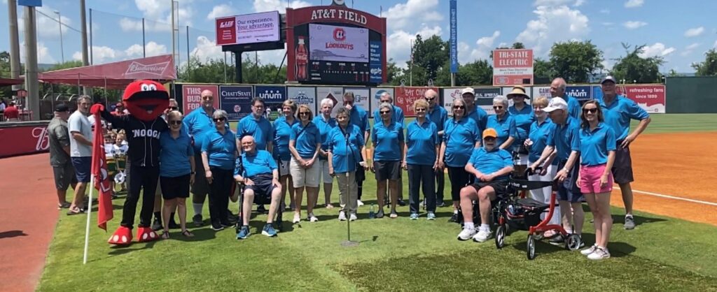 Since the creation of the Trembling Troubadours in 2019, Katherine Goforth Elverd (front row, far right) said her goal for the group was to sing the national anthem at a Lookouts game.
