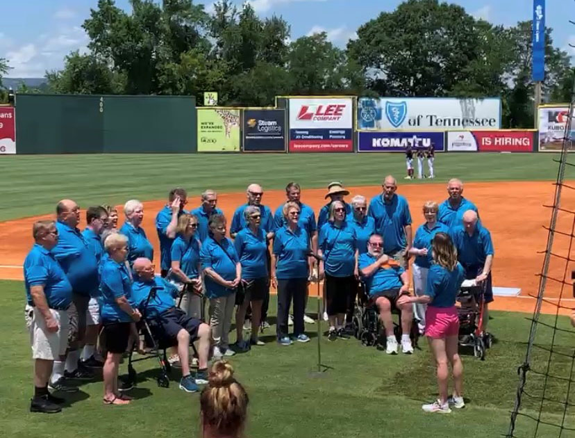 The Trembling Troubadours, a choir comprised of singers with Parkinson’s disease, sang “The Star Spangled Banner” before the Chattanooga Lookouts’ July 24 game.