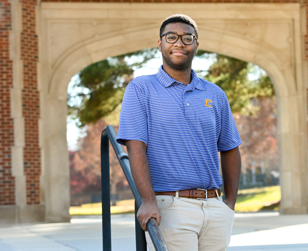Miles Mosby standing in front of Chamberlain Pavilion