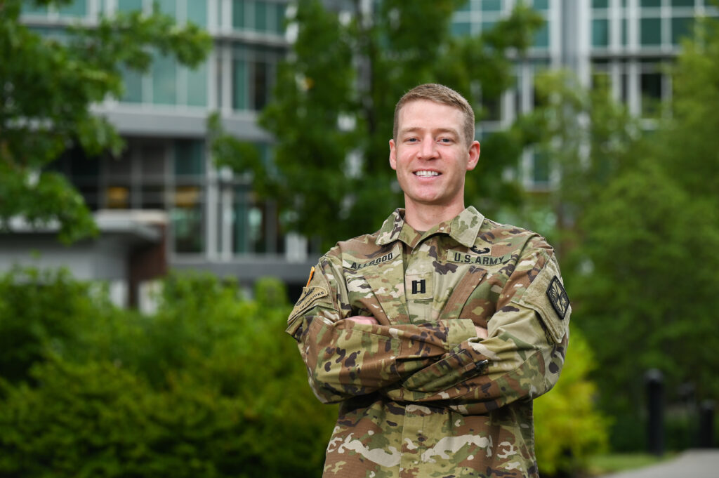 Capt. Stuart Allgood standing in front of the UTC Library