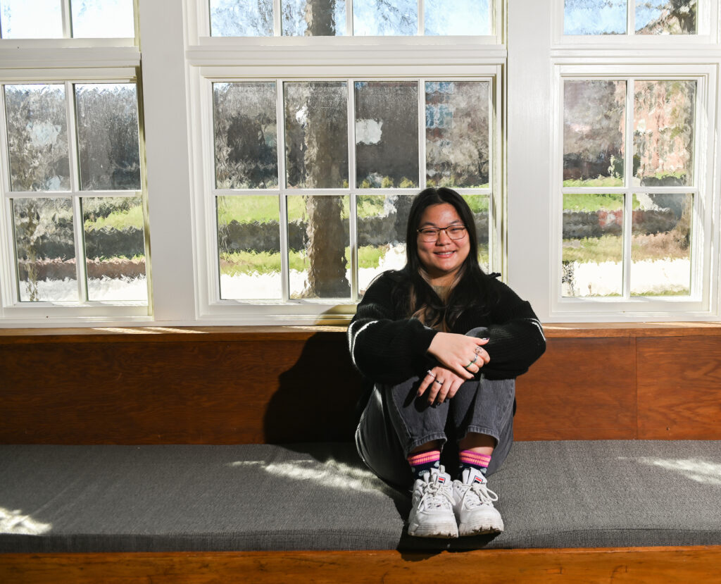 Emma Sprayberry sitting in Guerry Center.