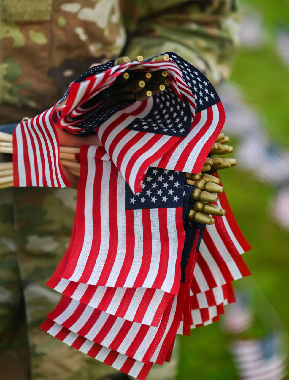 University of Tennessee at Chattanooga ROTC members place 2000 flags in front of Lane Funeral Home on Ashland Terrace, Wednesday, Sept. 7, 2022 in honor of 9/11.
