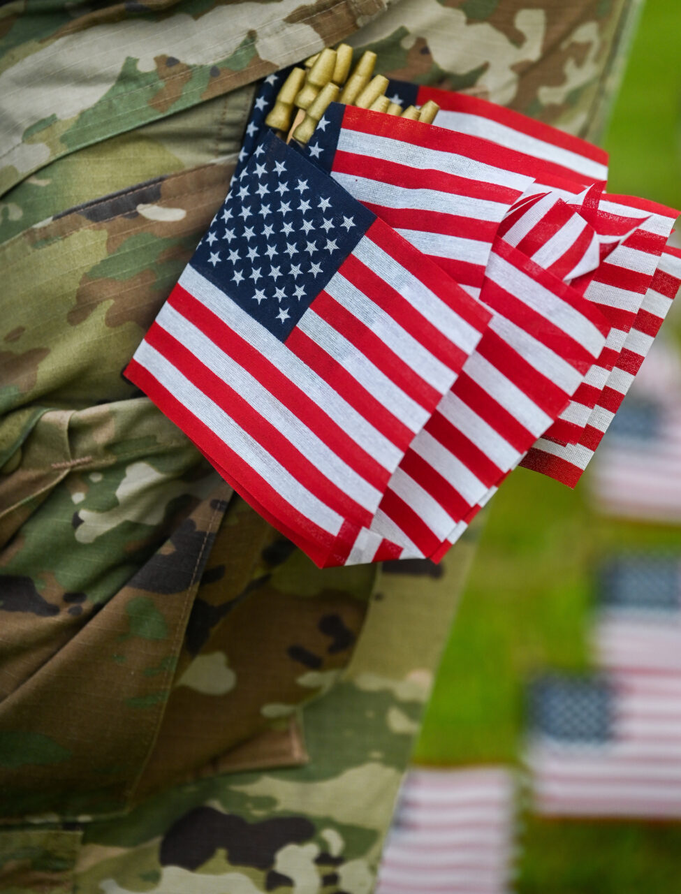University of Tennessee at Chattanooga ROTC members place 2000 flags in front of Lane Funeral Home on Ashland Terrace, Wednesday, Sept. 7, 2022 in honor of 9/11.