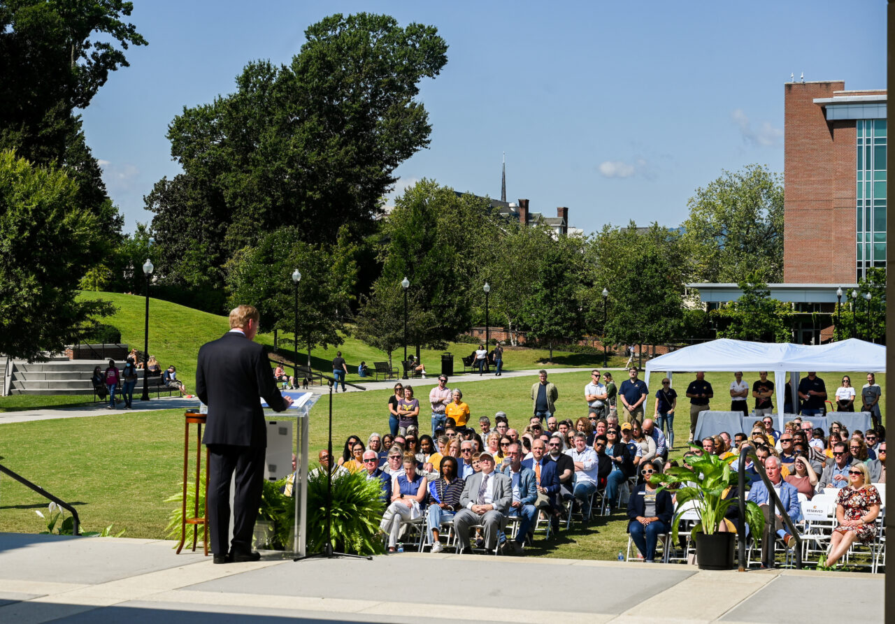 Chancellor Steve Angle delivers the State of the University speech Friday, Sept. 16, 2022 on Chamberlain Field.