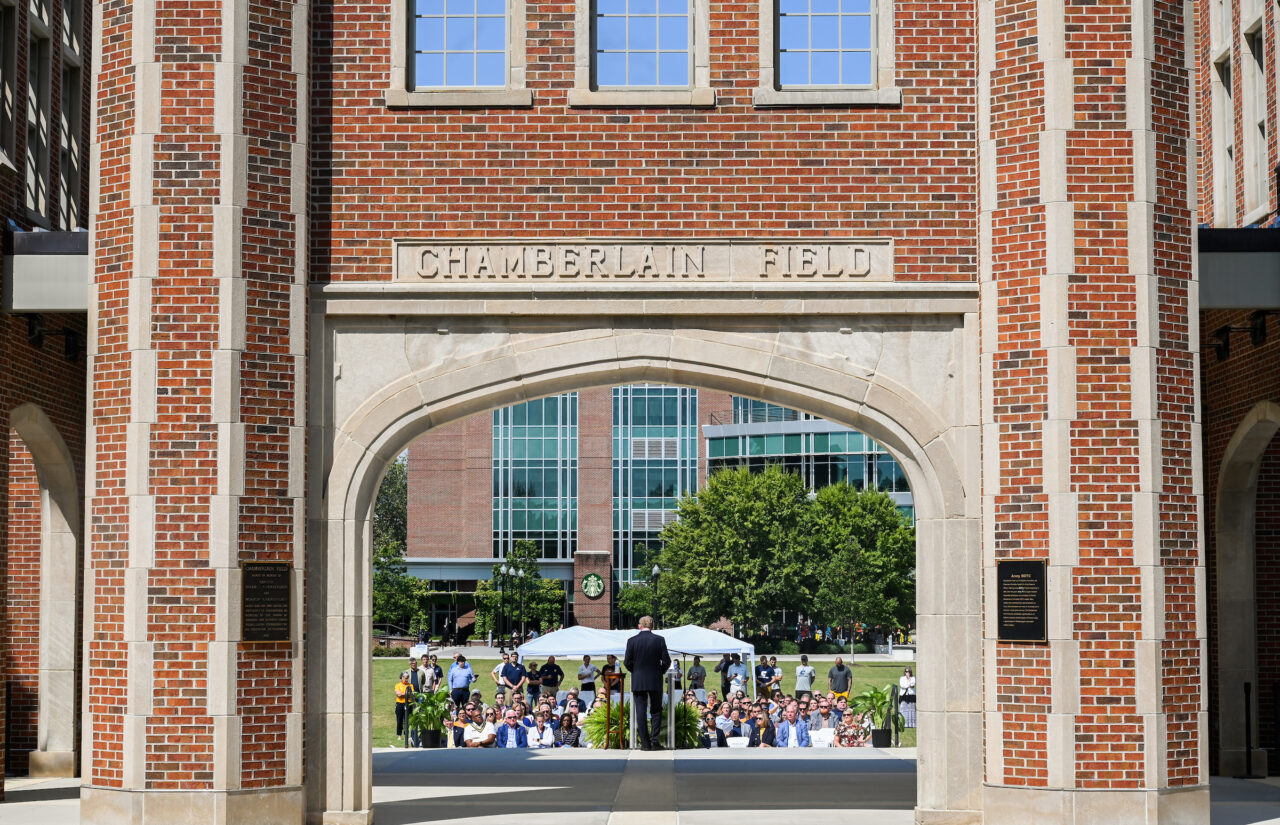 Chancellor Steve Angle delivers the State of the University speech Friday, Sept. 16, 2022 on Chamberlain Field.