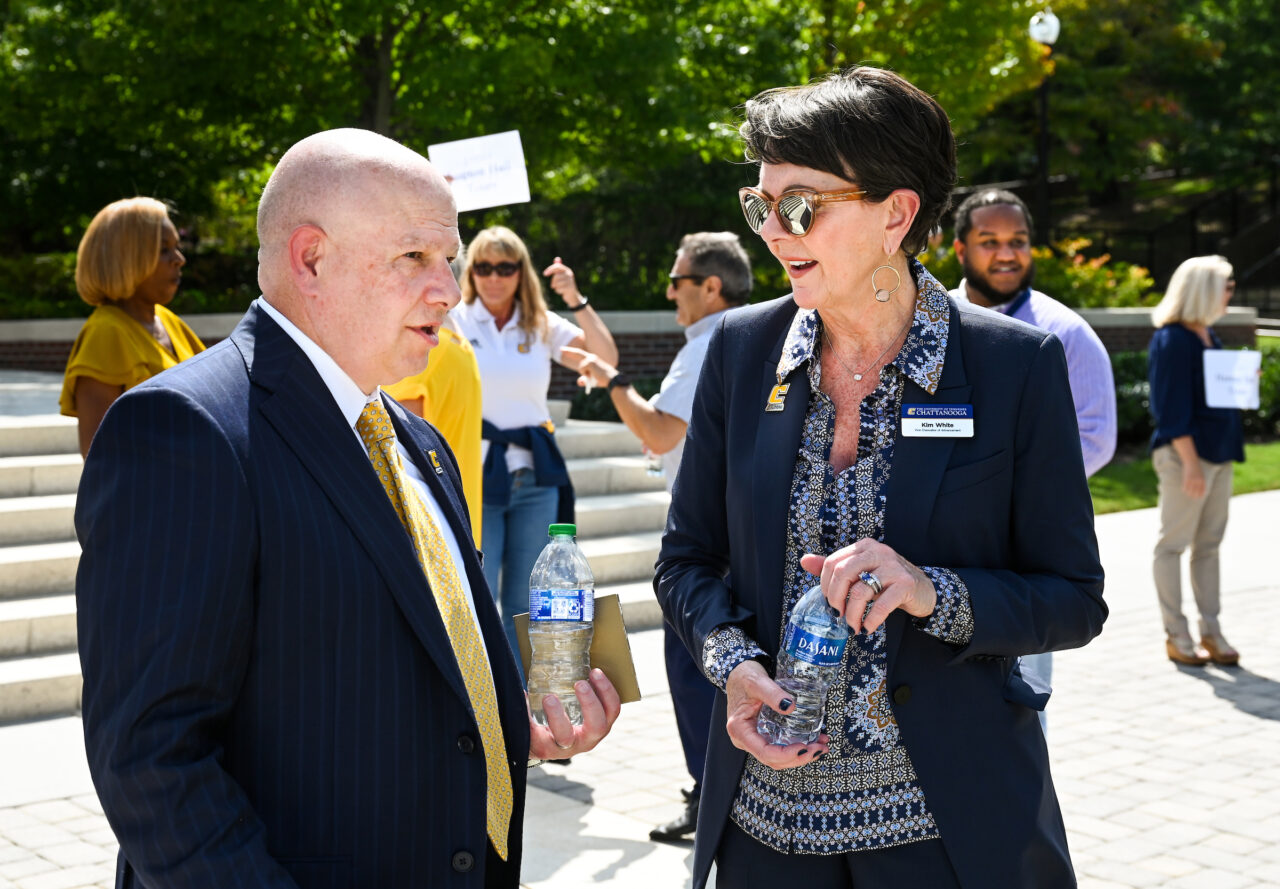 Chancellor Steve Angle delivers the State of the University speech Friday, Sept. 16, 2022 on Chamberlain Field.