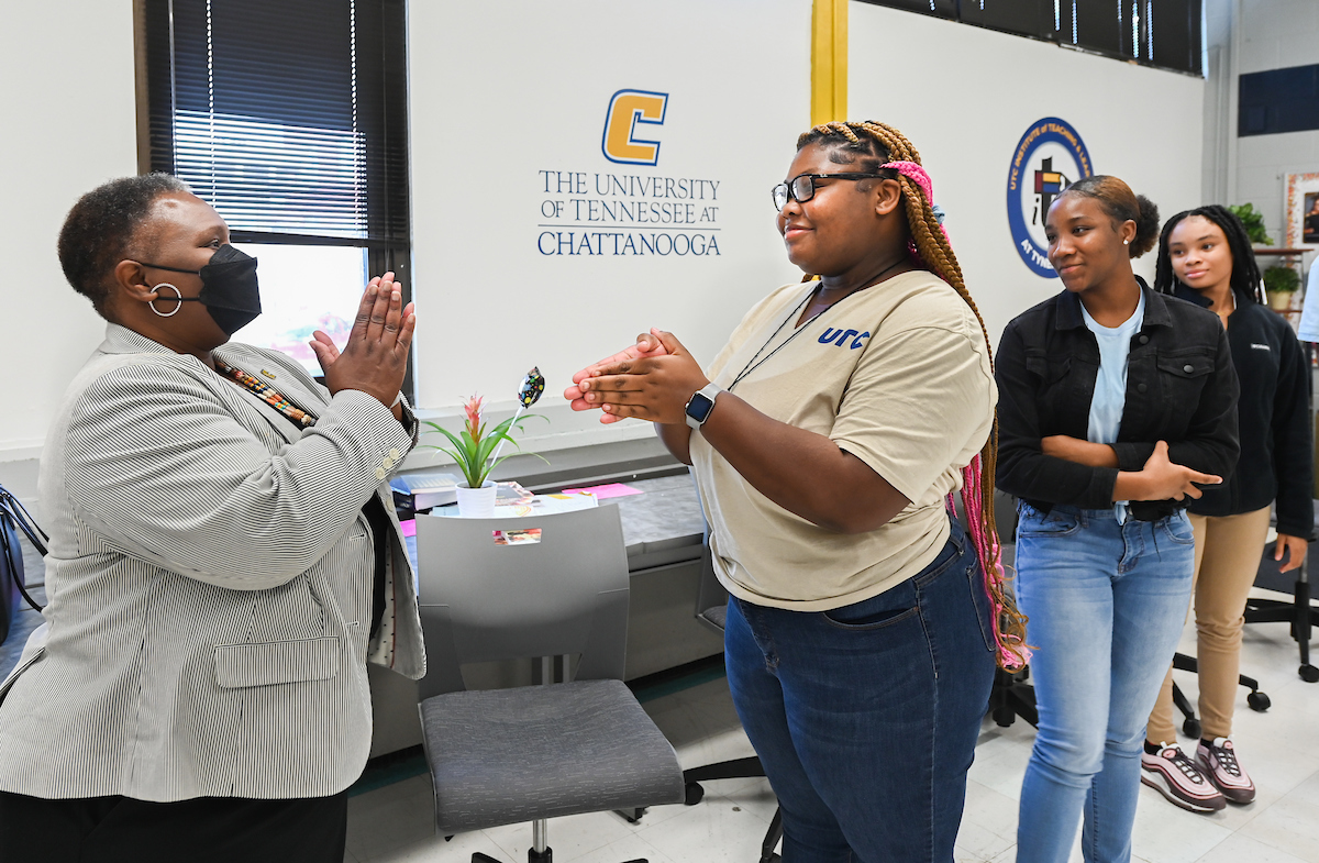 UTC's Valara Samples keeps focus with Tyner student.