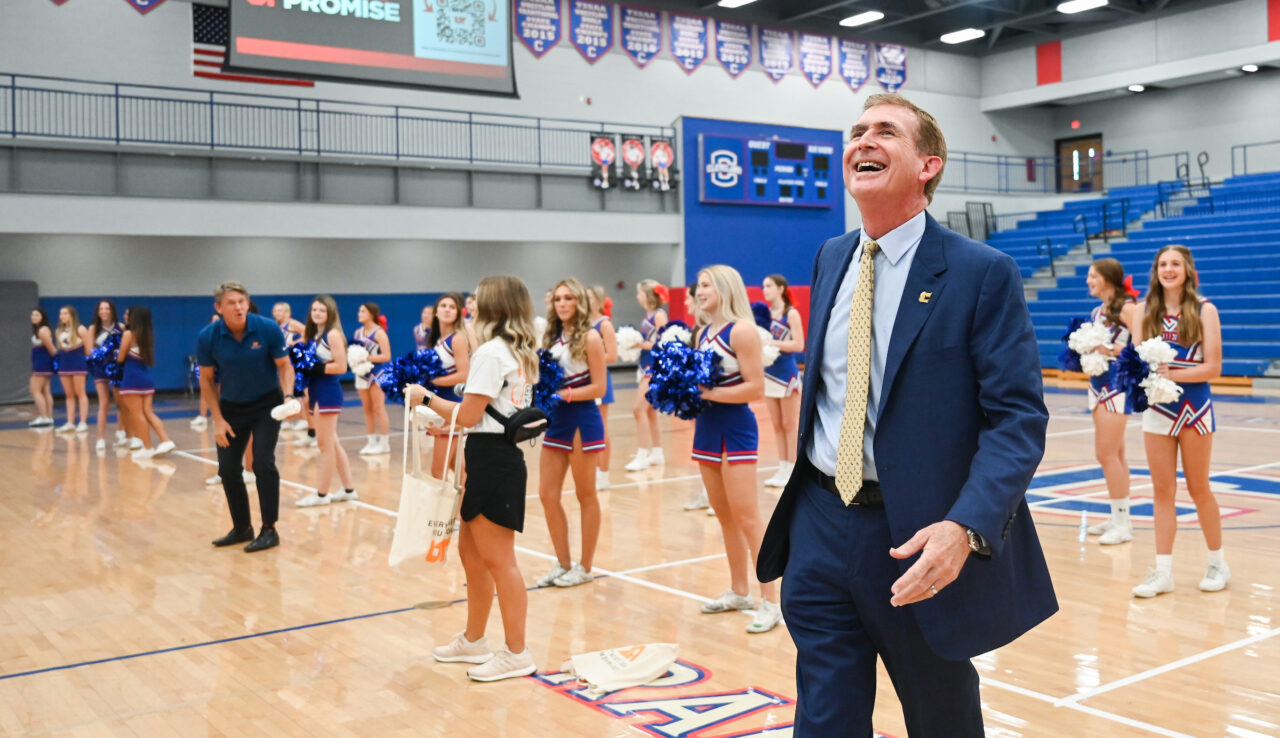 UT President Randy Boyd and UTC Chancellor Steve Angle attend the UT Promise event Tuesday, Sept. 13, 2022 at Cleveland High School.