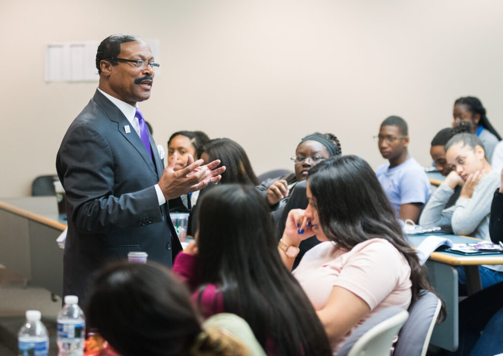 Richard Brown (shown speaking at the UTC Business Empowerment Academy in 2018) provided more than 38 years of service to UTC and the University of Tennessee System. Photo by Angela Foster.