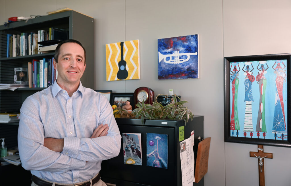 Dr. Chris Cunningham, a Guerry Professor and UC Foundation Professor of Psychology, in his 540 McCallie Avenue Building office. Photo by Angela Foster.