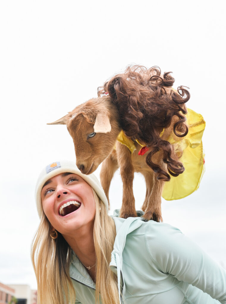 Halloween Goat Yoga class, Wednesday, Oct. 26, 2022 on Chamberlain Field.