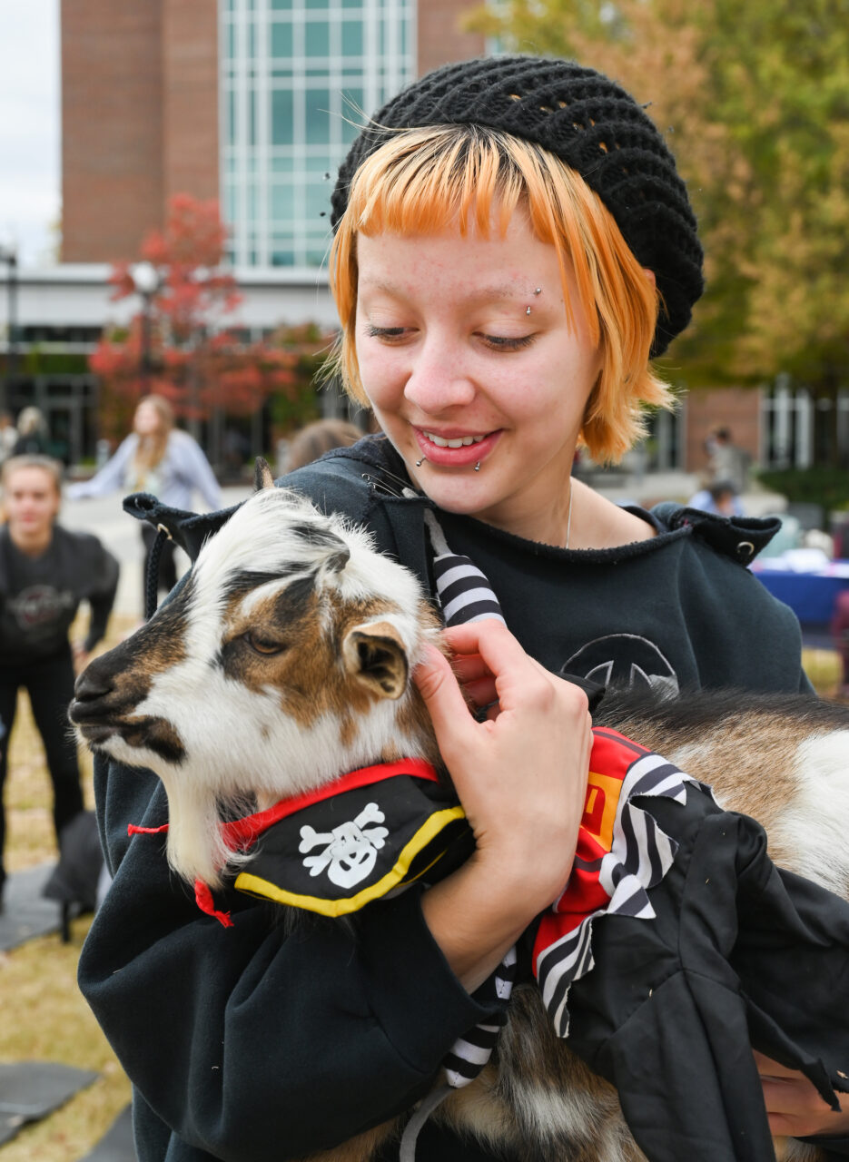 Halloween Goat Yoga class, Wednesday, Oct. 26, 2022 on Chamberlain Field.