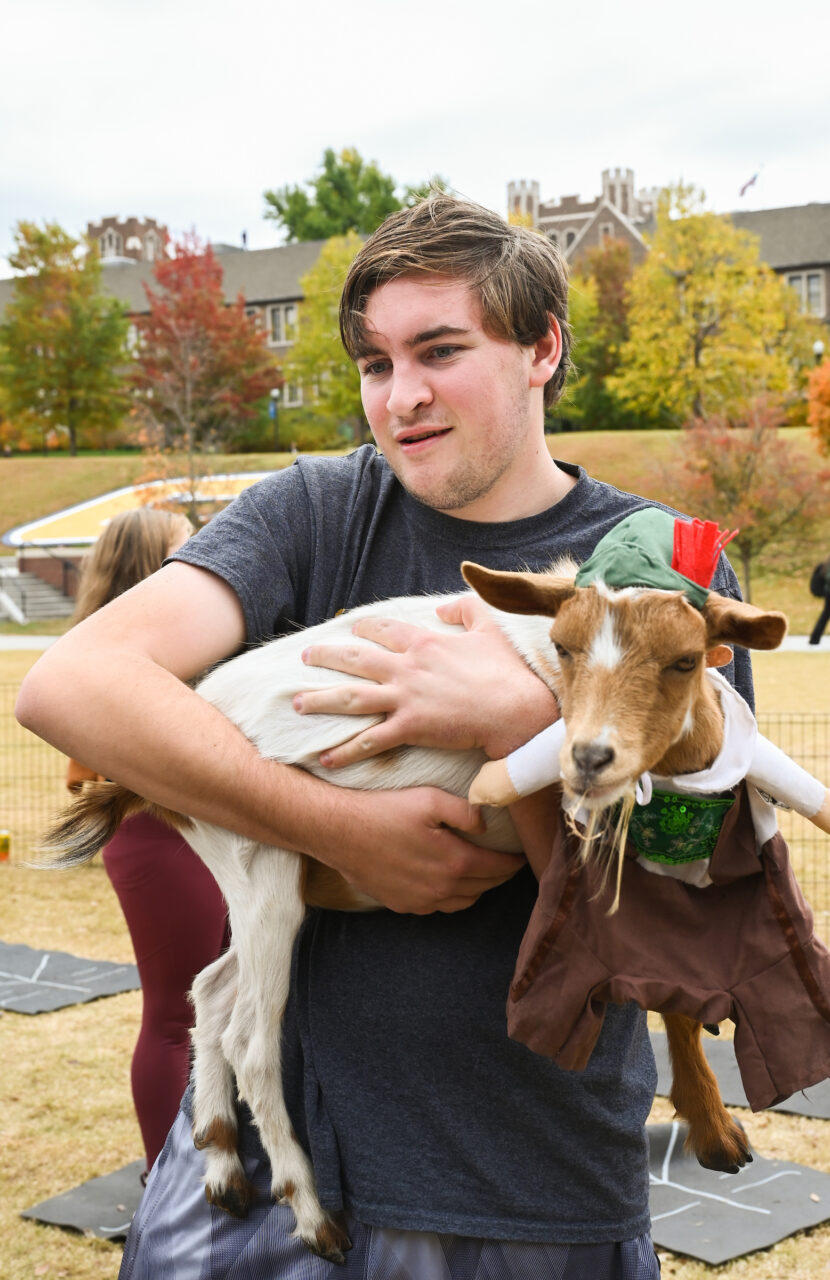 Halloween Goat Yoga class, Wednesday, Oct. 26, 2022 on Chamberlain Field.