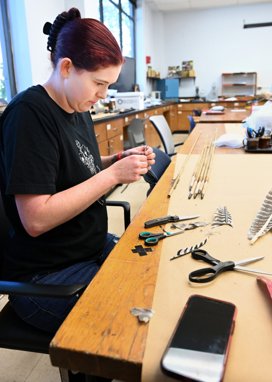 Archaeology and history students making Paleo tools and weapons, Wednesday,Oct. 5, 2022 in Brock Hall.
