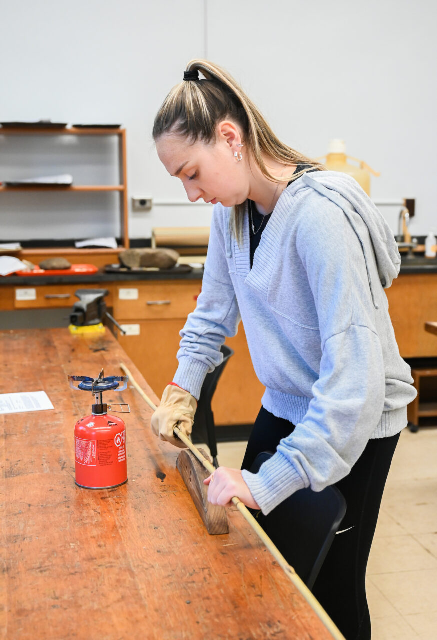 Archaeology and history students making Paleo tools and weapons, Wednesday,Oct. 5, 2022 in Brock Hall.