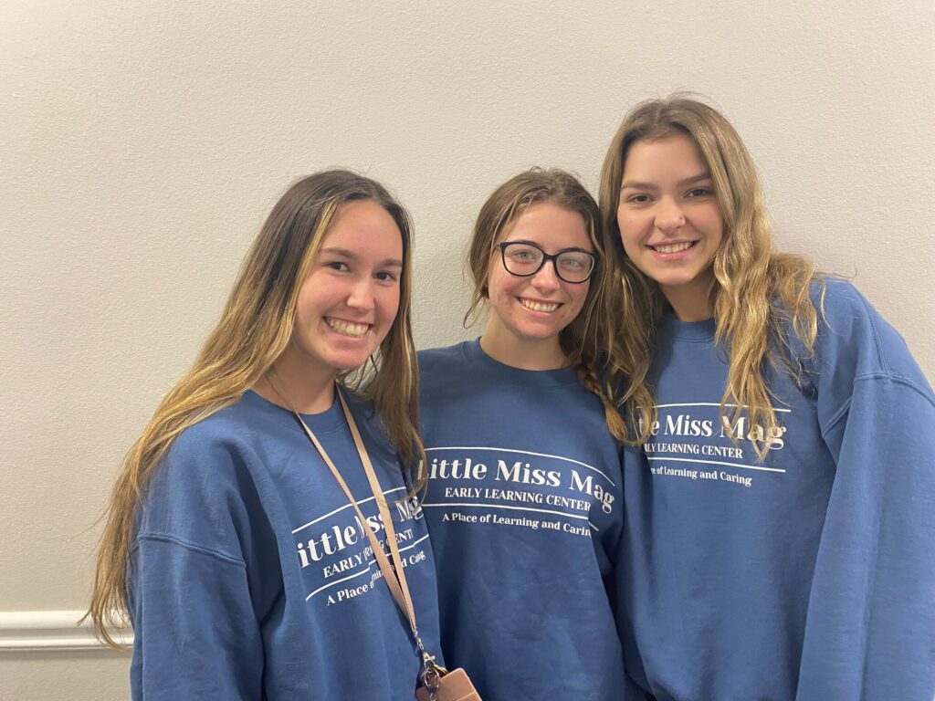 UTC roommates Hayley Sweatman, left, Cas Sandefer and Bayli Sigman landed part-time jobs after volunteering for a morning of work at Siskin at Little Miss Mag Early Learning Center earlier this semester. All are members of AdvanceU Leadership, a Themed Learning Community.